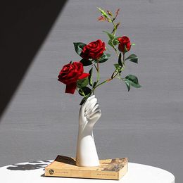 Vases Nordic Style Ceramics Vase Modern Creative Hand Vase Flowers Arrangement Home Decor Office Desktop Living Room Ornament Gifts 230504