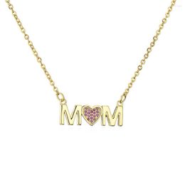 Chains Copper Plated Genuine Gold Micro Set Zircon Jewellery Mother'S Day Gift Mom Text Pendant Necklace Female