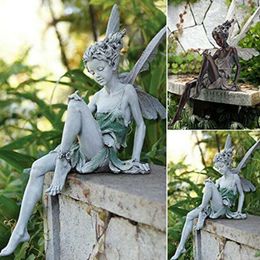 Decorative Objects Figurines Flower Fairy Statue Ornament Figurines With Wings Outdoor Garden Resin Craft Landscaping Yard Decoration Fast Delivery 230504