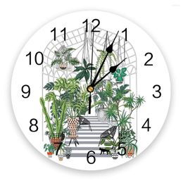 Wall Clocks Green Plants Clock Home Decor Bedroom Silent Oclock Watch Digital For Kids Rooms