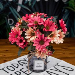 Decorative Flowers 21 Heads Dutch Chrysanthemum Pink Artificial Flower Bouquet High-quality Plastic Accessories Home Living Room Wedding DIY