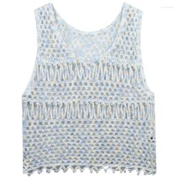 Women's Tanks Summer Sweet Short Lace Splice Vest Cropped Top Women Hollow Out Fashion Camis Pearl Beading Knitted Womens Sexy Tank Tops