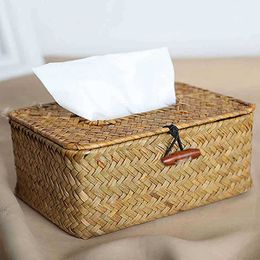 Tissue Boxes Napkins 1Pc Vintage Handcraft Straw Woven Tissue Box Napkin Holder Organiser Home Decor Kitchen Napkin Container Z0505