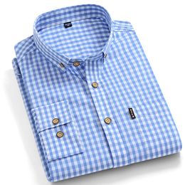 Men's Casual Shirts Thin 100% Cotton Plaid Shirts for Men Long Sleeve Regular Fit Checkered Dress shirt Mens Blue New Soft Comfortable Male 230505