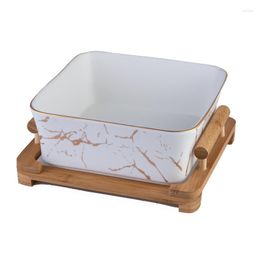 Plates Golden Marble Dessert Bowl Snack Fruit Plate Household Square Vegetable Salad Wooden Stand Tray Kitchen Dining Tableware