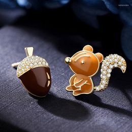 Stud Earrings Creative Fun Squirrel And Pine Cone Personality Asymmetric Women's Luxury Fashion All-match Jewellery Gift Trend