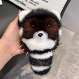 Cute Real Genuine Mink Fur Fox Keychain Fur Ball Pompom Bag Charm Purse Car Phone Pendant Kids Toys