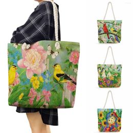 Evening Bags Floral Birds Tote Ladies For Women Shopping Bag Hummingbird Oriolus Printed Handbags Foldable Shoulder Big Portable