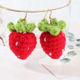 Dangle Earrings Cute Red Strawberry For Women Creative Knitting Cherry Pendant Earring Girls Sweet Knitted Fruit Wholesale 2023