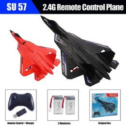 Aircraft Modle RC Plane SU57 Radio Control Aeroplane Light Fixed Wing Hand Throwing Su30 Foam Electric Remote Control Plane Toys for Children 230504