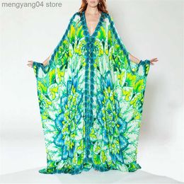 Women's Swimwear 2022 New Boho Retro Print Women Swimsuit Cover Up Summer Sexy Bikini Wrap Chiffon Beach Dress Beachwear Kimono Pareo T230505