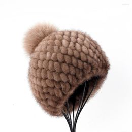 Beanies Women's Winter Knitted Hat Real Beanie Caps With Ball Pom Poms