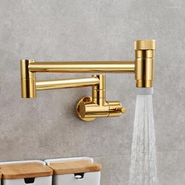 Kitchen Faucets Est Wall Mounted Single Hole Brass Sink Faucet Cold Water Movable Foldable Copper Tap 2 Mode Spout