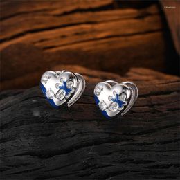 Hoop Earrings 925 Sterling Silver Blue Drop Glaze Cross Heart Ear Buckle For Women Elegant Exquisite Wedding Jewellery Gift
