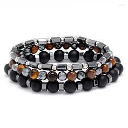 Strand 3 Pcs/set Fashion Couple Tiger Eye Stone Bracelets Bangles Classic Black White Natural Lava Stones Charm Bead Bracelet Women Men