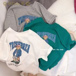 T shirts Summer Kids Boy T shirt Pure Cotton Short sleeved Cartoon Bears Children s Boys Top Handsome Wearing Baby Clothing 230505