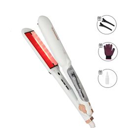 Curling Irons Professional Infrared Steam Hair Straightener Wide Plate Salon Styler Ceramic Tourmaline Flat Iron Styling Tools 230504