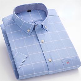 Men's Casual Shirts 100% Cotton Men's Short Sleeve Oxford Shirt Summer Plaid Shirts Man Casual Comfortable Fashion Striped Shirts Plus 230505