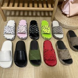 Chunky Slide Sandal Designer Knit Slippers Women Fabric Rubber Mule Letters Printing Sandals Summer Platform Wedges Sandal with Box