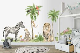 Wallpapers XL Safari Wallsticker set for kids safari animals wall decal africa Watercolour decal set nursery peel and stick nursery wall 230505