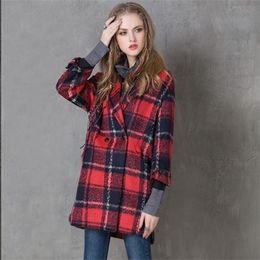 Women's Wool & Blends 2023 Winter Womens Vintage Fashion Blend Coat Girls Long Sleeve Plaid Retro Outwear CoatWomen's