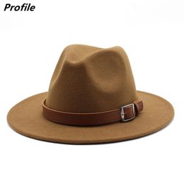 Wide Brim Hats Bucket Fedora hat wholesale jazz hip hop belt accessories autumn and winter unisex fedora monochrome 230504