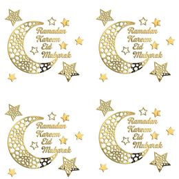 Wallpapers 4X Ramadan Kareem Stickers Decorations Wall Eid Mubarak For Home Decor Sign Bedroom Front Room Crescent Crystals Art A 230505