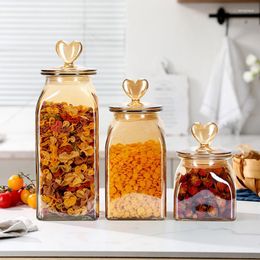 Storage Bottles Amber Heart Glass Jar Kitchen Nut Multigrain Bottle With Lid Sealed Tea Coffee Candy Container Home Decor