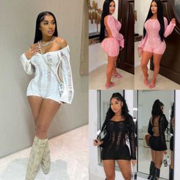 2023 Casual Women Jumpsuits Sexy One-shoulder Bodysuits Hollow Hole Open Back Knitted Wrapped Hip Slim Rompers