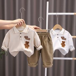 Clothing Sets Autumn Baby Boys Clothing Sets Kids Cartoon Bear Pullover Tops Pants 2Pcs Suit for Boys Children Cotton Clothes Infant Outfits 230505