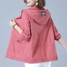 Women's Jackets Spring Summer Hooded Jackets Women Casual Solid Colour Nylon Thin Outerwear Basic Long Sleeves Tops Sun Protection Cardigan 230505