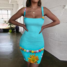 Casual Dresses Brand Flowers Dress Women Colourful 3d Print Cute Bodycon Street Vestido Sexy Womens Clothing Mini Evening ShortCasual