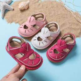 Sandals Summer Infant Sandals Baby Girls Anti-collision Toddler Shoes Love Soft Bottom Genuine Leather Kids Children Beach Sandals 230505