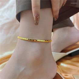 Anklets Gold Plated Stainless Steel Square Beads Chain Woman Anklet Bracelet Minimalist For Women Summer Beach Foot Jewellery