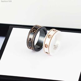 Love Ring Pottery and Porcelain Men Jewlery Designer for Women Womens s Anniversary Gift g Double Black-and-white Ceramic Ancient 18k Gold