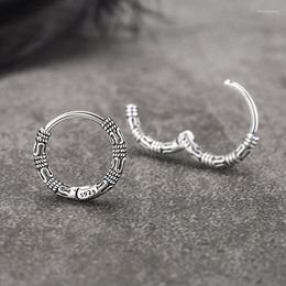 Hoop Earrings Vintage Ethnic Wave Pattern Small Ancient Silver Colour Huggies Charming Earring Piercing Accessory Gifts For Women