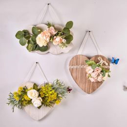 Decorative Flowers Ins Porch Dry Flower Green Plant Wooden Board Simulation Wreath Wall Decoration Creative Nordic Artificial Garland