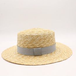 Stingy Brim Hats 2023 Lady Sun Caps Ribbon Round Flat Top Straw Beach Hat Summer For Women Snapback Gorras Panama Chapeau Femme