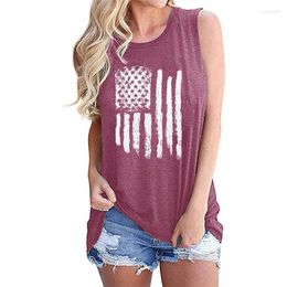 Women's Blouses Women Clothes Casual Loose Fashion Female Summer Independence Day American Flag Print Tank Tops O-Neck T-Shirt Sleeveless