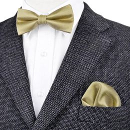 BF15 Solid Checked Gold Yellow Mens Pre-tied Tuxedo Bow Tie Hanky 100% Silk Adjustable Whole Casual Wedding Part291v