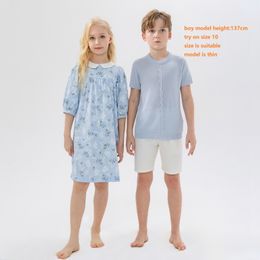 Family Matching Outfits Summer Fabric Boy Knit In Stock Summer Cotton Floral Girls Dress Teen Baby Romper Kids Loose Clothing Set #7300 230505