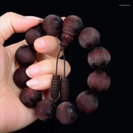 Strand SNQPXiaoye Red Sandalwood Vintage Handstring Redwood Old Material Carved Lotus Shaped Beads 2.0 Men's And Women's