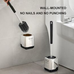 Brushes Wall Hung Toilet Brush Chrome with Toilet Holder Leak Proof Cleaning Bathroom Brush Toilet Utensils Set Household Rubber Brush