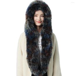 Scarves Real Fur Scarf Hat One Pieces Women Winter Warm Snow Cap Fluffy Soft Multi White Black Brown