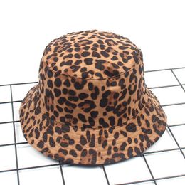 Wide Brim Hats Giyu Suede Leopard Print Casual Bucket For Women Outdoor Fashion Flat Sun Basin Caps Ladies Double-sided Fisherman Hat