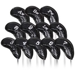 Club Heads 12Pcs Portable PU Golf Iron Covers Protector s Cover covers Set Waterproof Pattern 230505