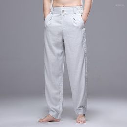 Men's Pants Casual Breathable Men Stretch Linen Waist White Straight 2023 Traditional Man Chinese Harajuku Wide Leg