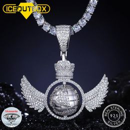 Pendant Necklaces 925 Sterling Silver Fashion Rotating Global Wing Men and Women Personality Wild Punk Necklace Jewellery Gifts 230506