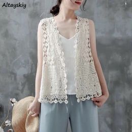 Women's Vest Summer Solid Vintage Ulzzang Hollow Out Classic Cropped Knit Vest Retro Open Stitch Korean Style Artistic Trendy 230506