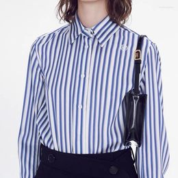Women's Blouses Ladies Office Wear Blouse Striped Print Elegant Women's Long Sleeve Single Breasted Loose Shirt Top 2023 Early Autumn